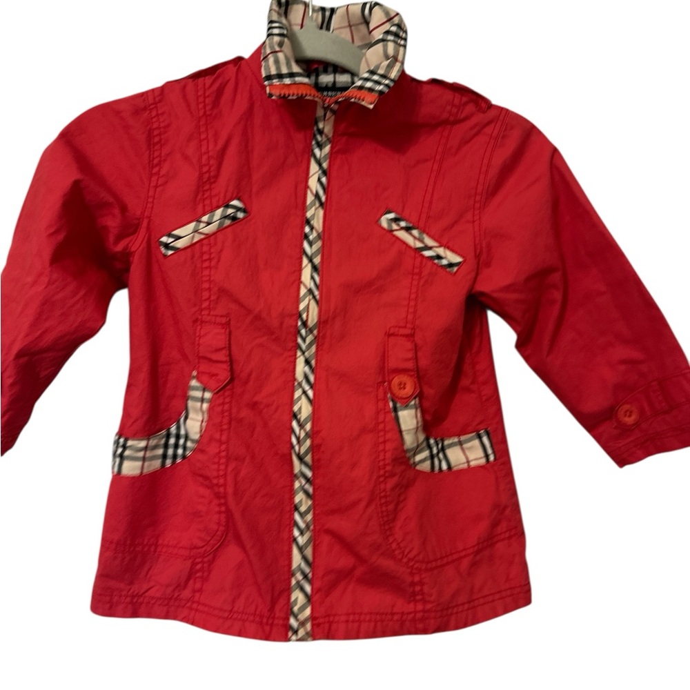 Burberry Kids Red Jacket with Plaid Accents